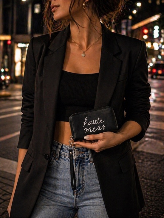 Handbags - “Haute Mess” Wristlet Clutch Wallet | Black Graphic Zip Pouch